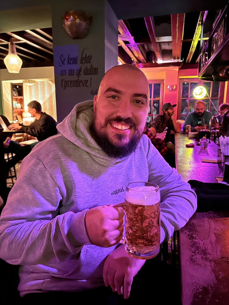Blendor Sefaj, enjoying a beer.
